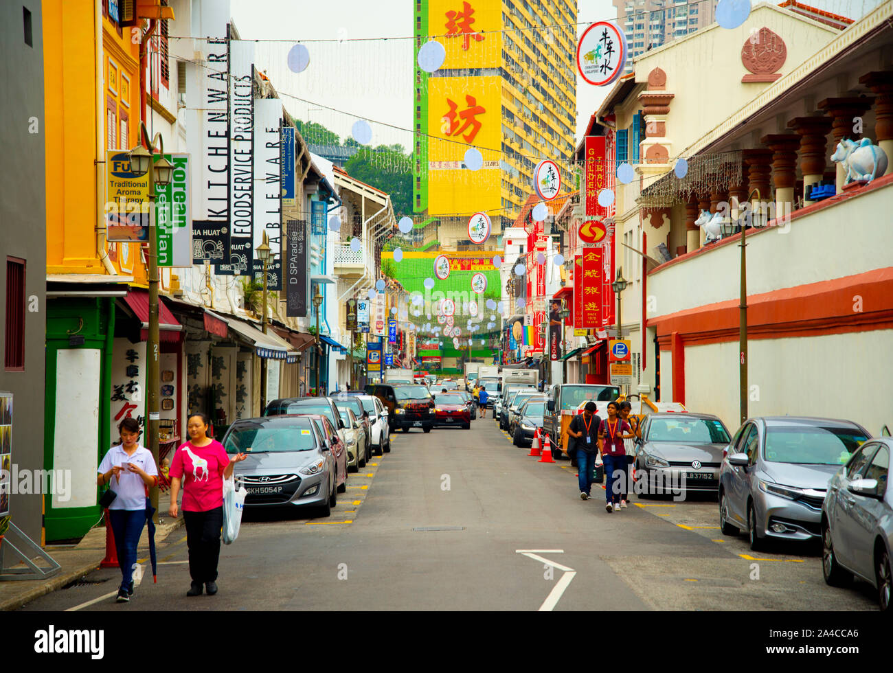 SINGAPORE CITY, SINGAPORE - April 11, 2019: Colorful street in Chinatown district Stock Photo