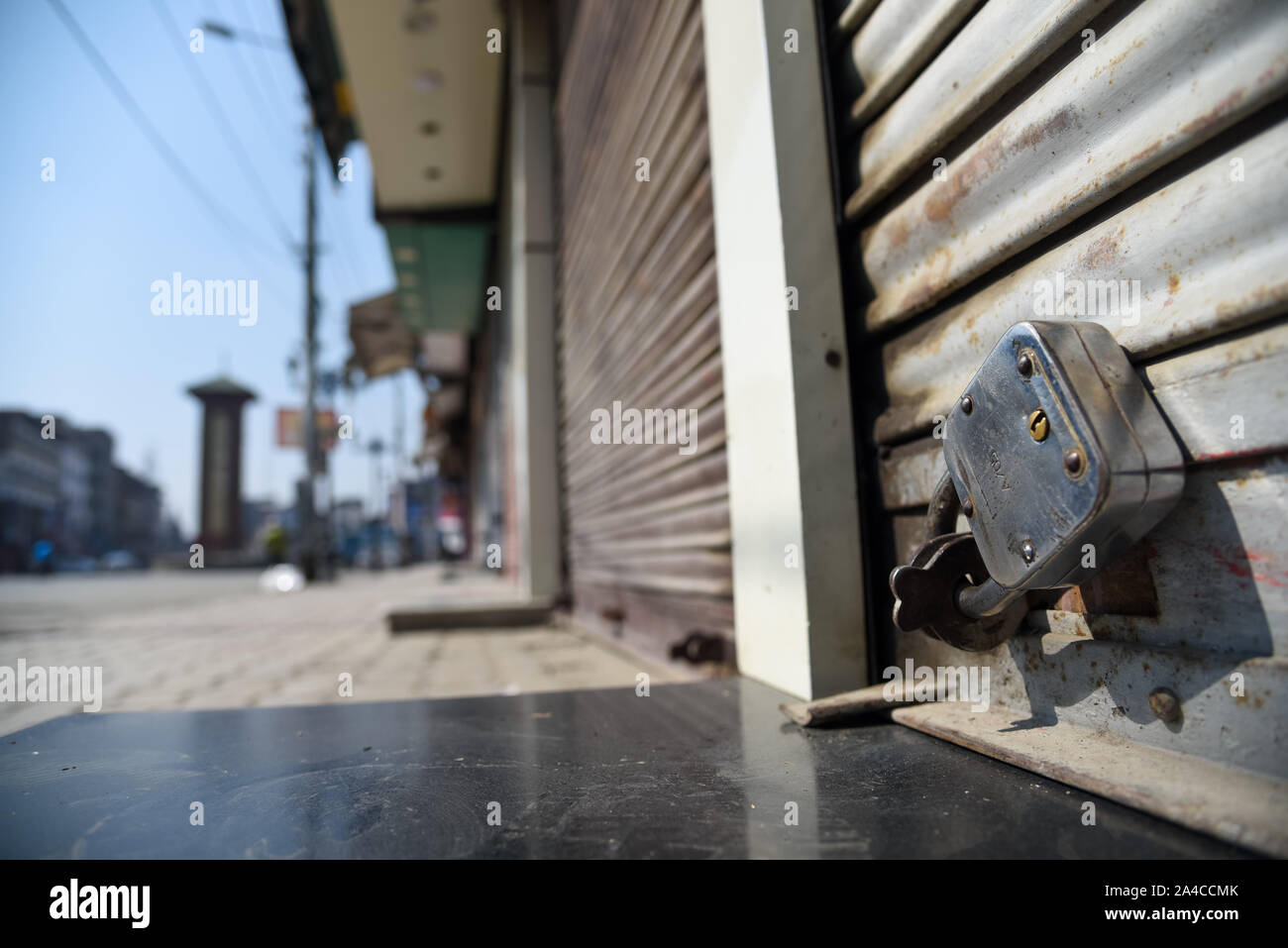 Srinagar, India. 11th Oct, 2019. Closed shops at city centre during the demonstration.After Friday prayers hundreds of people took part in a demonstration in the Soura neighborhood. Tensions have been escalating since the Indian government removed the region's partial autonomy three weeks ago. Information has also been scarce, as internet and mobile networks have been blocked. Credit: SOPA Images Limited/Alamy Live News Stock Photo