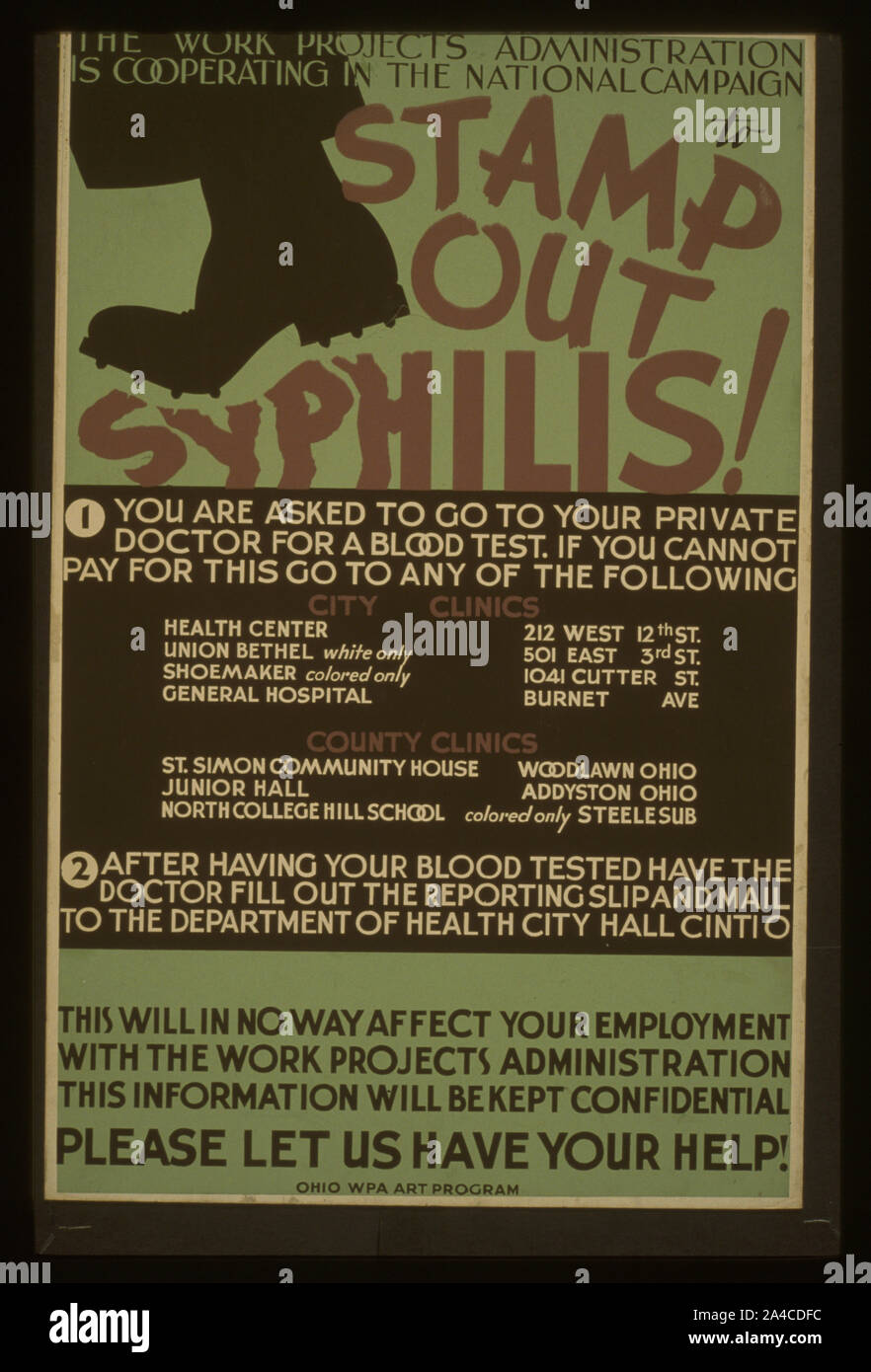 The  Work Projects Administration is cooperating in the national campaign to stamp out syphilis! Stock Photo