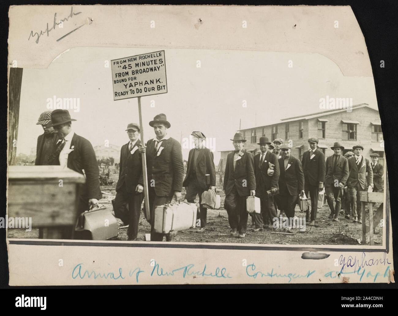 The arrival of the New Rochelle contingent at Camp Upton, Yaphank