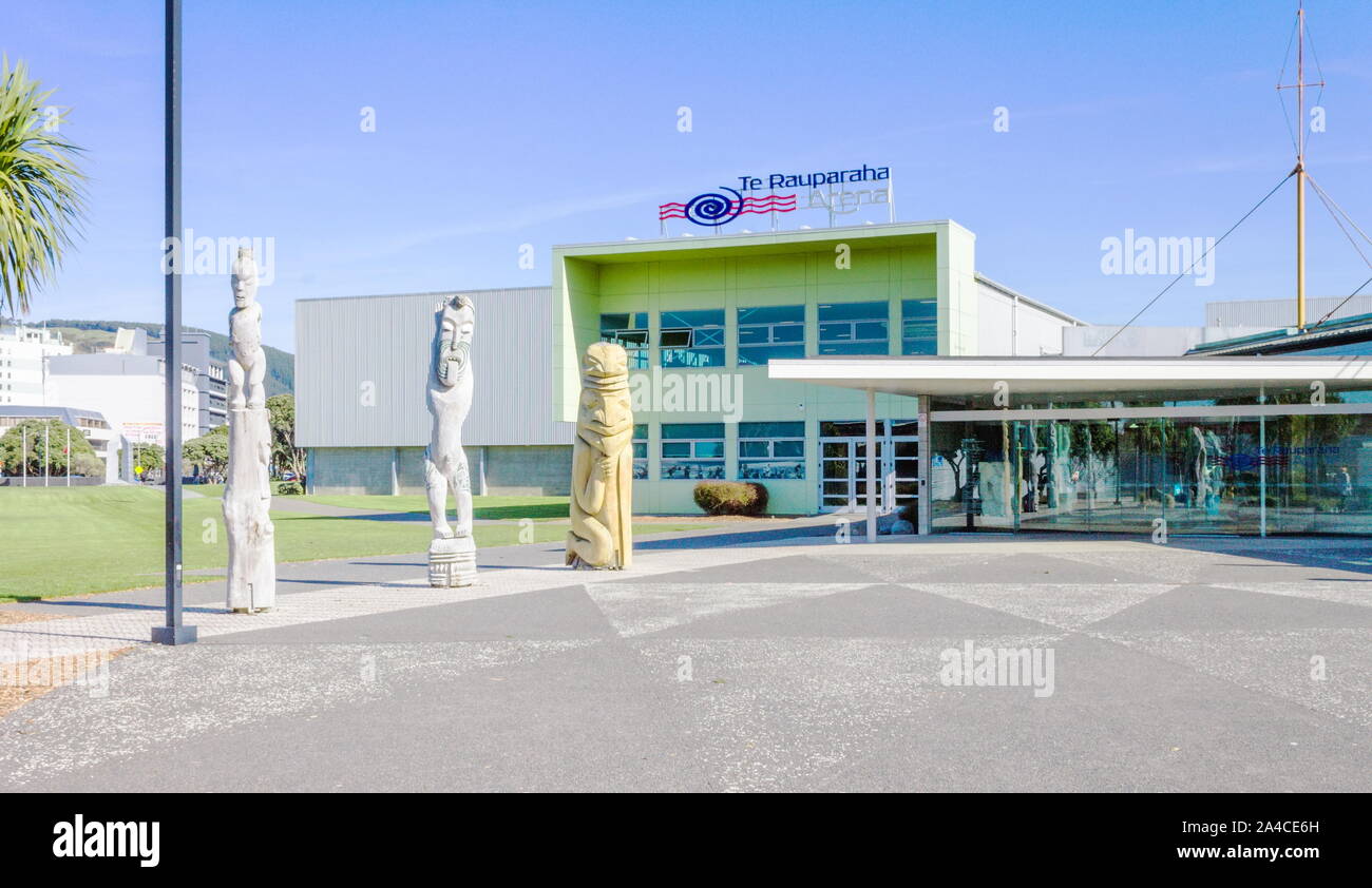 Porirua, New Zealand - September 17th, 2019: Exterior view of Te Rauparaha Arena, a multi-purpose indoor sports and entertainment centre with pools, f Stock Photo