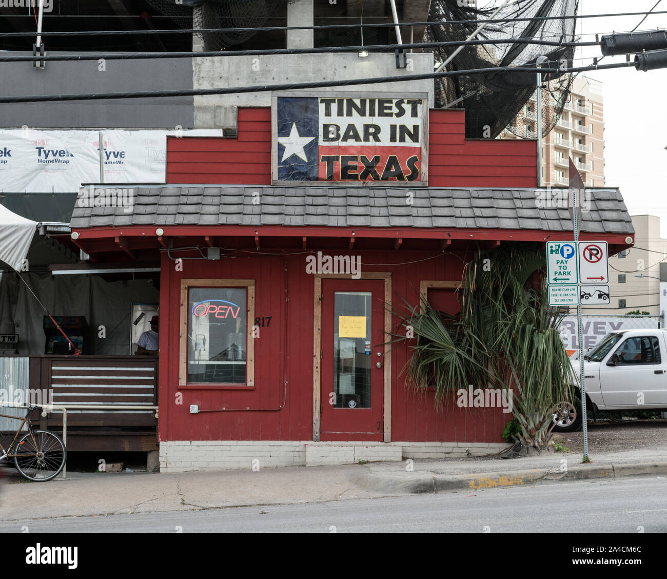 The establishment in Austin, Texas, that promotes itself as the tiniest bar in Texas, an assertion that could not be independently confirmed Stock Photo