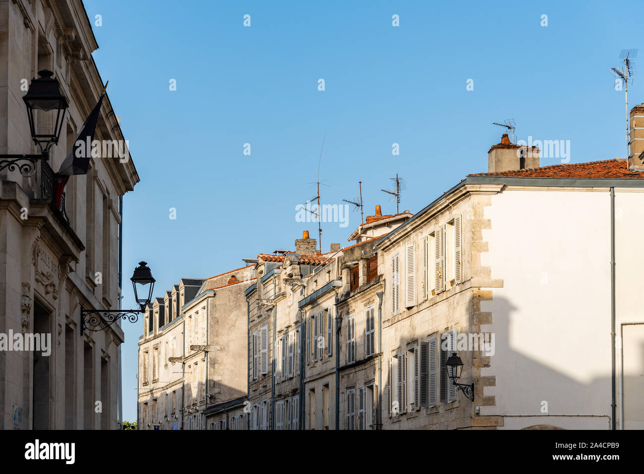 Decadent old residential buildings in the historic centre of La Rochelle, France Stock Photo