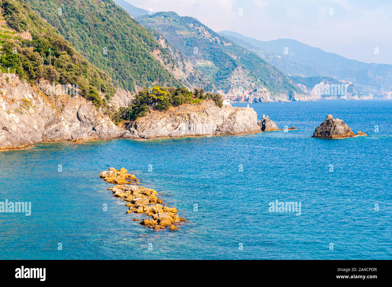Rocky coastline of Monterosso Al Mare, Cinque Terre, Italy Stock Photo