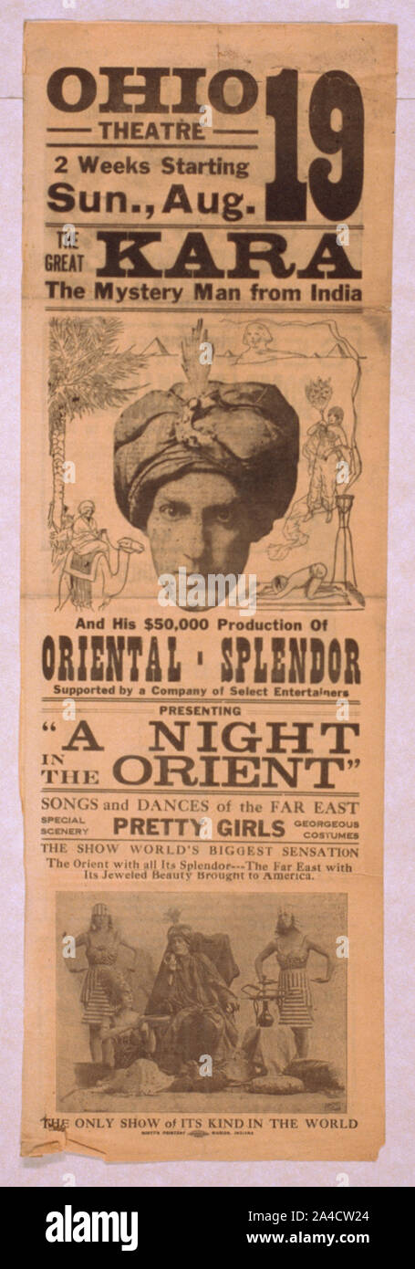 The great Kara, the mystery man from India and his $50,000 production of Oriental-splendor supported by a company of select entertainers. Stock Photo