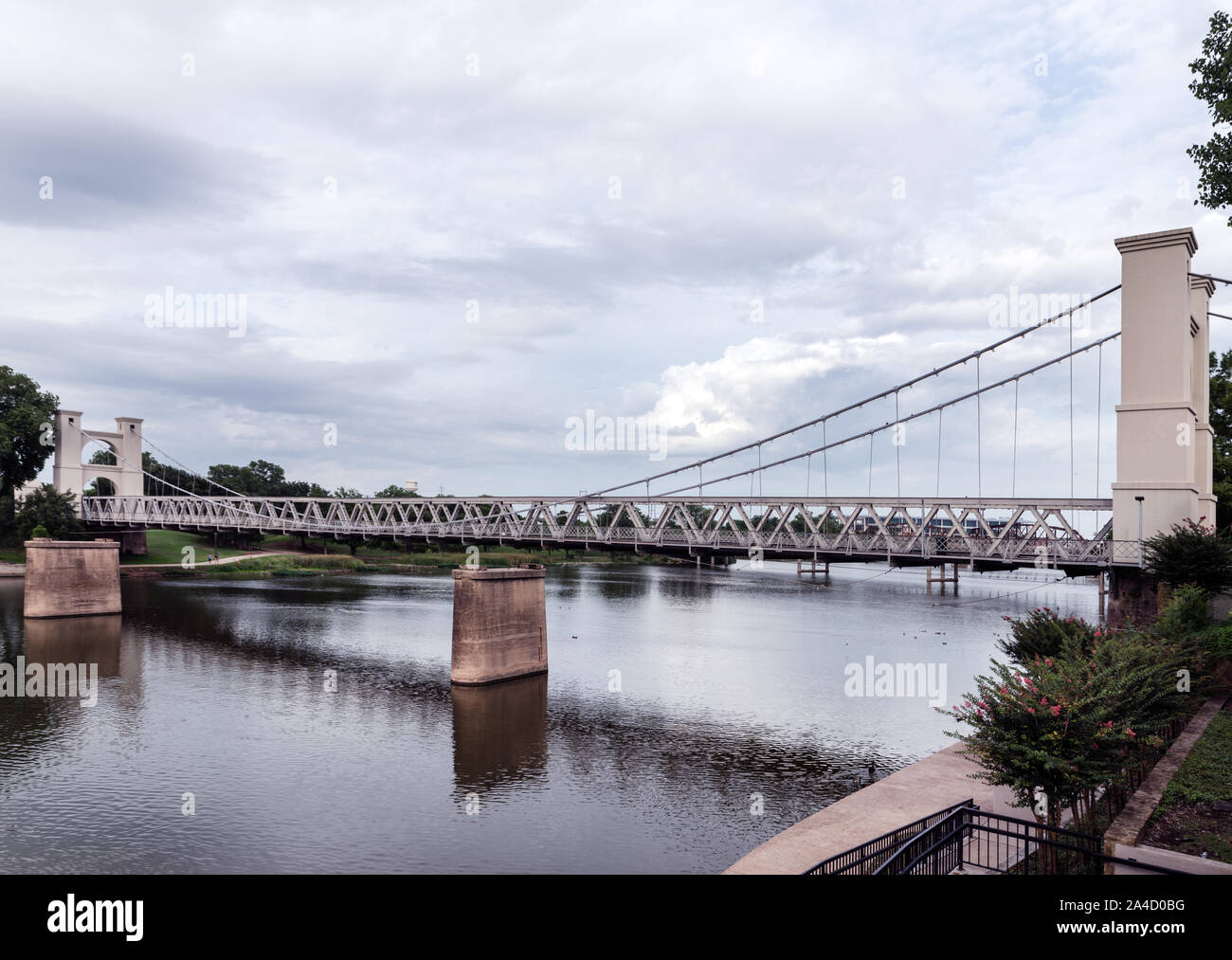 The historic Waco Suspension Bridge, now a pedestrian and bicyclists