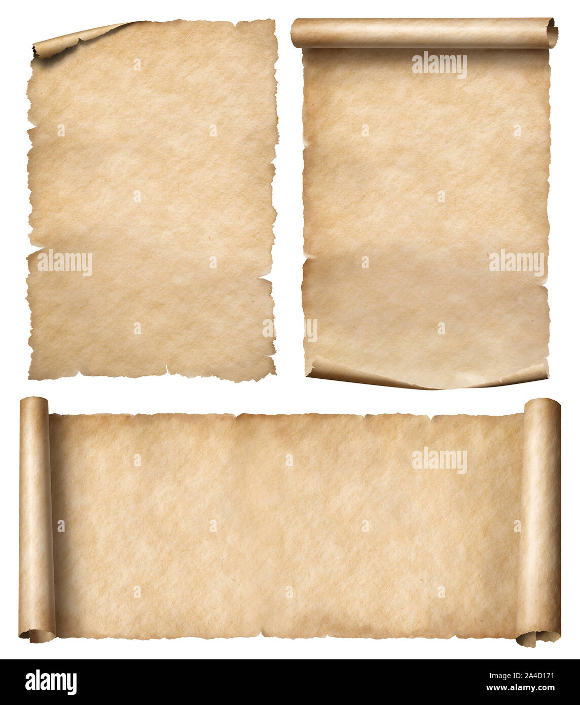 old paper scroll or parchment set isolated on white Stock Photo - Alamy