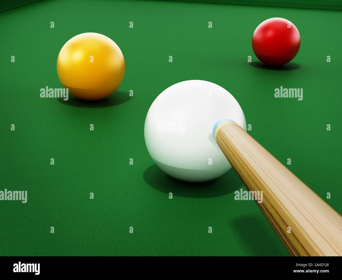 3 cushion billiards table and balls with pool cue. 3D illustration