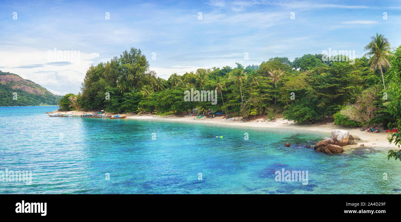 Panorama of asian paradise beach in Thailand Stock Photo
