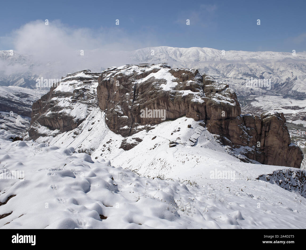 At Qazvin, Iran. 17th Apr, 2018. The fortress ruin Alamut in the same named valley in the Elburs mountains in Iran, taken on 17.04.2018. | usage worldwide Credit: dpa/Alamy Live News Stock Photo