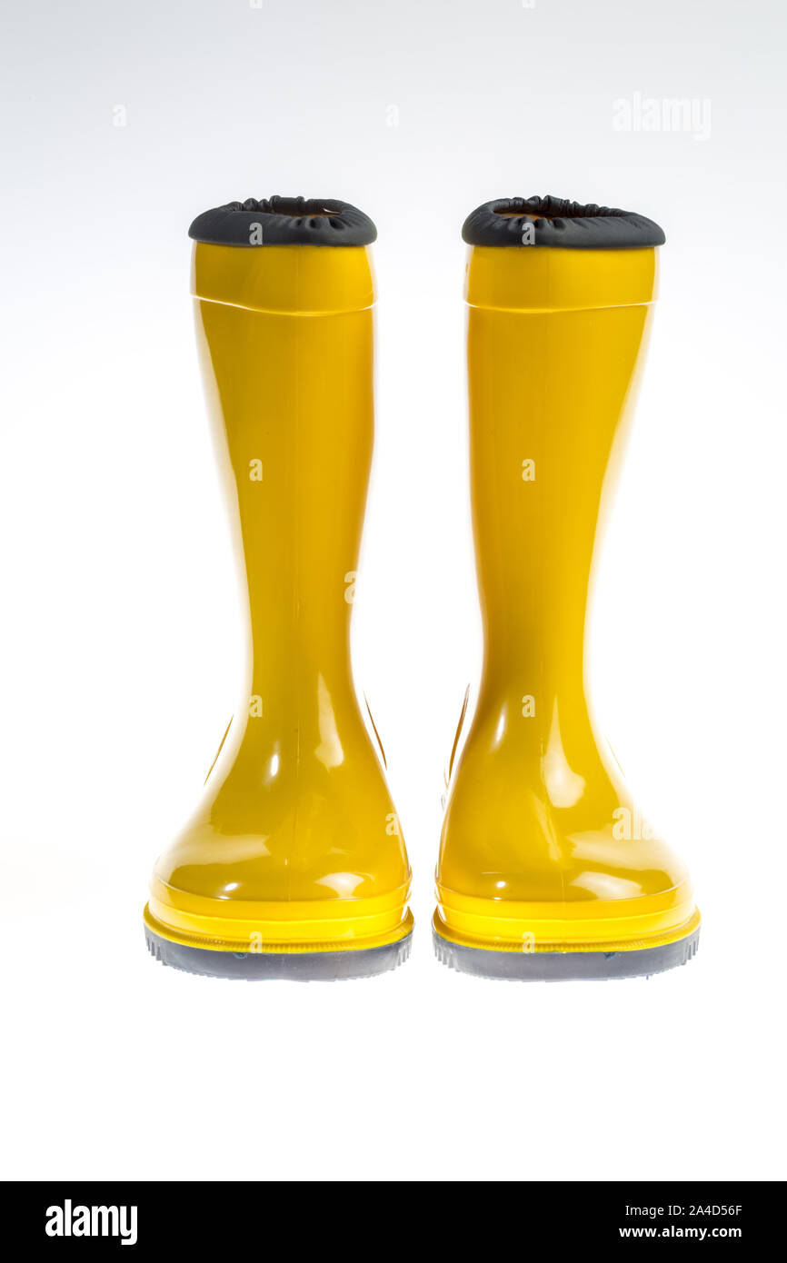 Yellow rubber boots, child size Stock Photo - Alamy