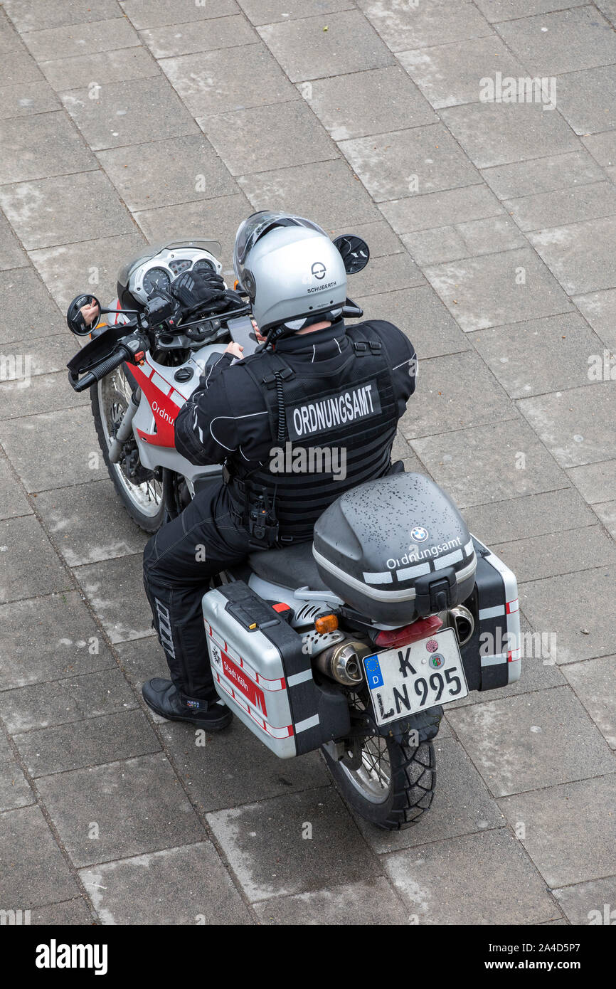 Motorcycle patrol of the public order office Cologne, in the city center, Stock Photo
