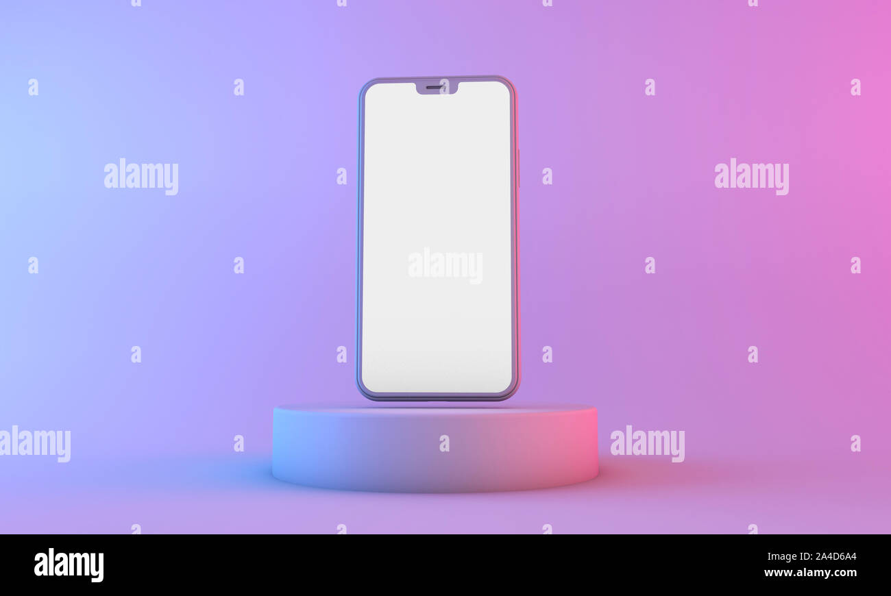 Smartphone mockup with blank white screen with neon lighting. 3D Render ...