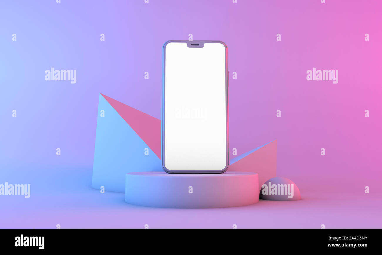 Smartphone mockup with blank white screen with neon lighting. 3D Render ...