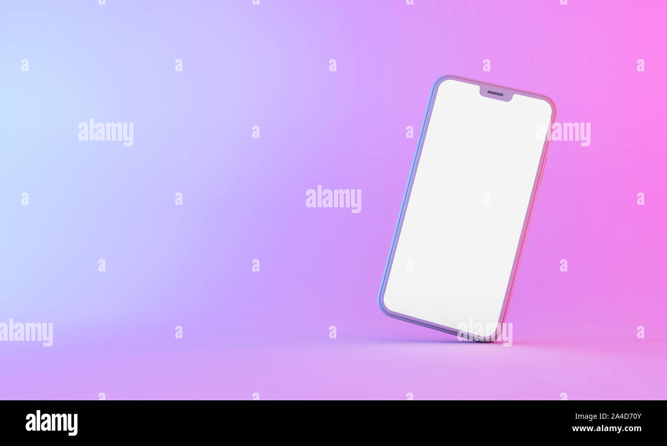 Smartphone mockup with blank white screen with neon lighting. 3D Render ...