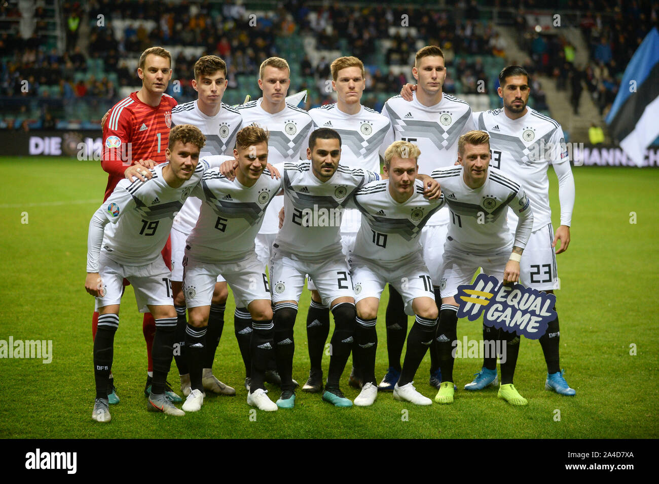 Tallinn, Estonia. 13th Oct, 2019. Players of Germany pose for photos before the UEFA Euro 2020 Qualifier Group C match between Estonia and Germany in Tallinn, Estonia, Oct. 13, 2019. Credit: Sergei Stepanov/Xinhua/Alamy Live News Stock Photo