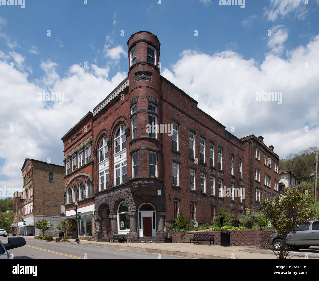 The old Merchants & Merchants Bank Building in Grafton, West Virginia Stock Photo