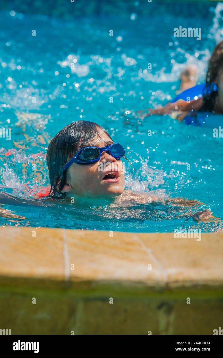 Boy swimming in a swimming pool, Bulgaria Stock Photo Alamy