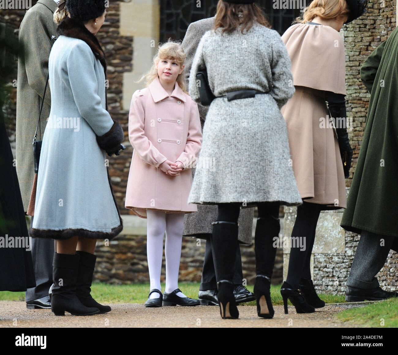 Photo Must Be Credited ©Kate Green/Alpha Press 076785 25/12/12 Princess Anne, Lady Louise Windsor, Princess Eugenie and Princess Beatrice at St Mary Magdalene Church in Sandringham, Norfolk for a Christmas Day Service with the Royal Family Stock Photo