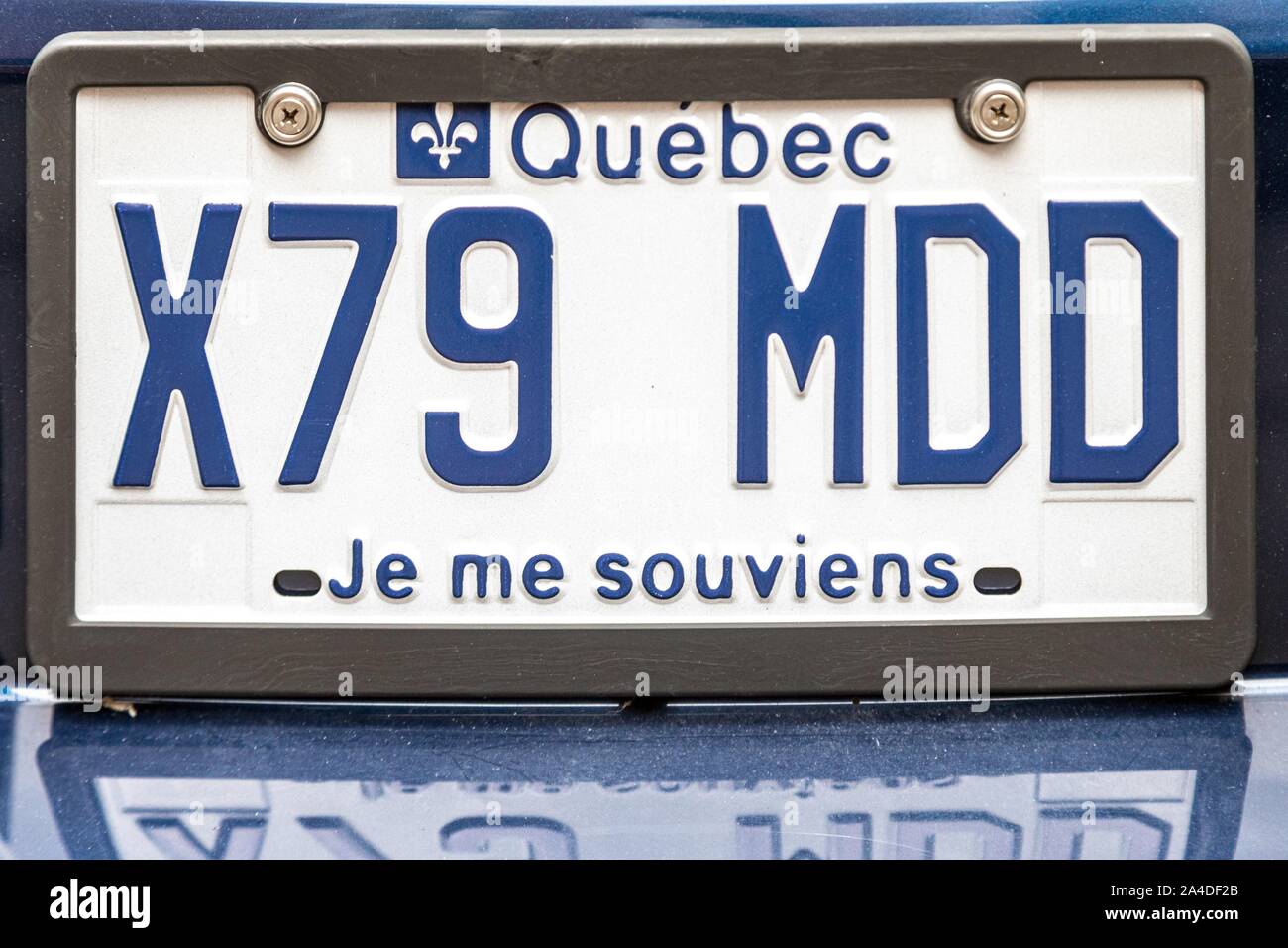 CAR LICENSE PLATE, JE ME SOUVIENS (I REMEMBER), THE MOTTO OF QUEBEC, CANADA Stock Photo