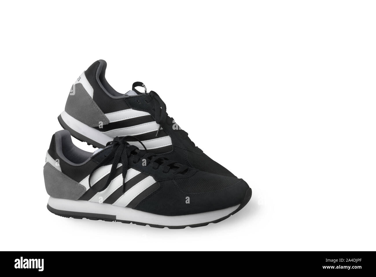Adidas sports shoes sneakers black on a white background. Isolated. Samara.  Russia. 2019-04-13 Stock Photo - Alamy