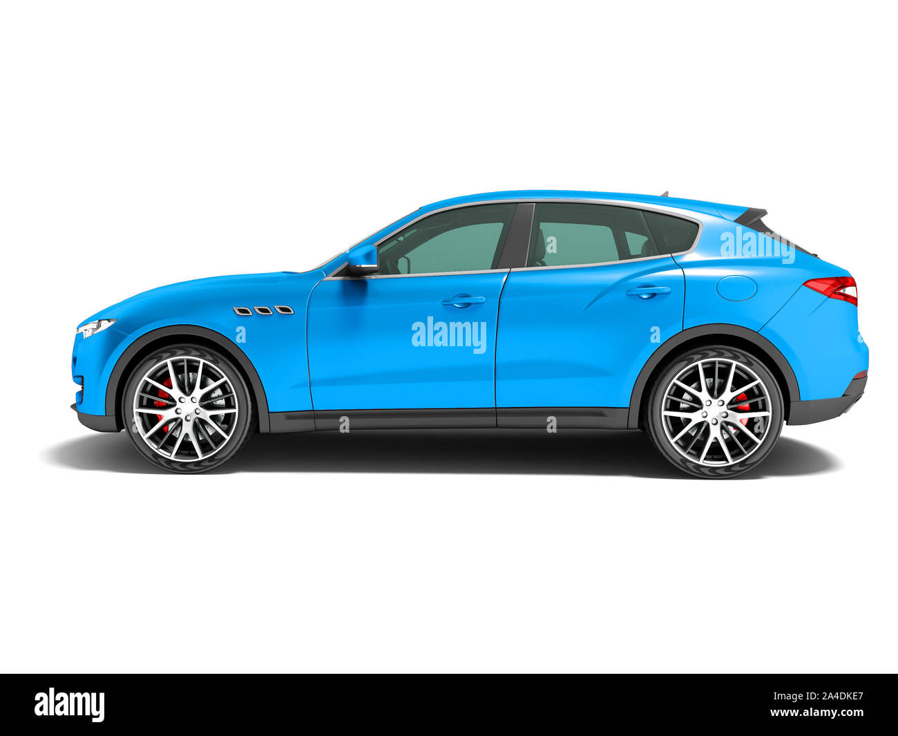 Modern dark blue crossover car for business trips side view 3D render