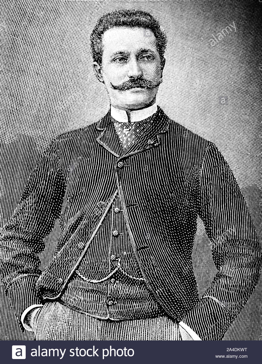 Jean-Baptiste Édouard Detaille portrait, 1848 – 1912,  was a French painter and military artist, vintage illustration from 1895. Shown here aged 40. Stock Photo