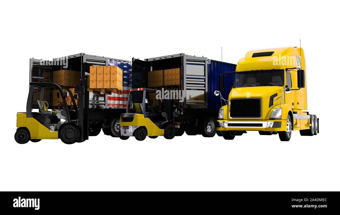 Modern concept of loading and unloading cargo from truck with paper ...