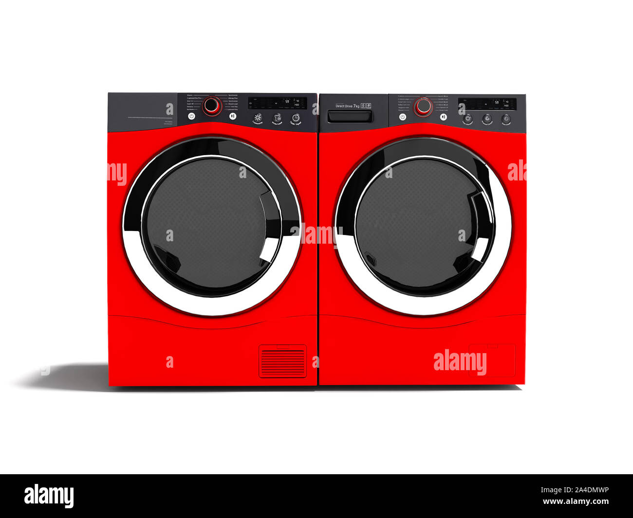An Attractive Red Washing Machine and Dryer Combination