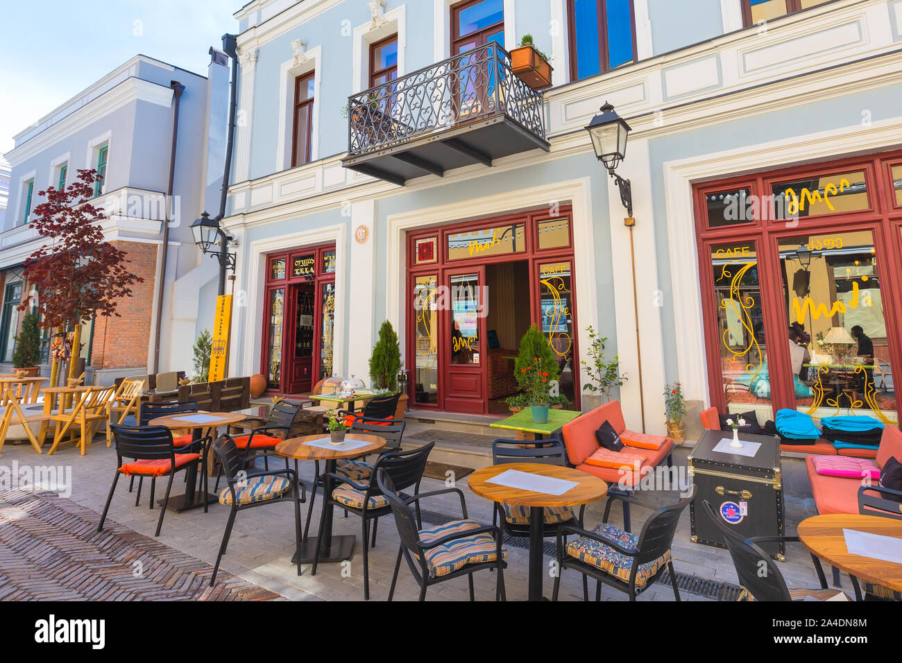 Tbilisi, Georgia - April 24, 2017: Street restaurant in the old town of Tbilisi, Geogria Stock Photo