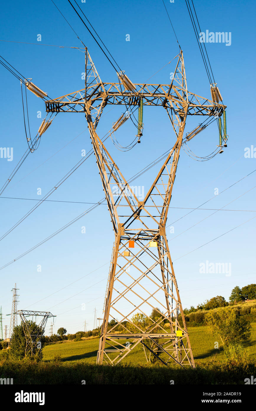 High voltage transmission lines. Transmission of electricity Stock