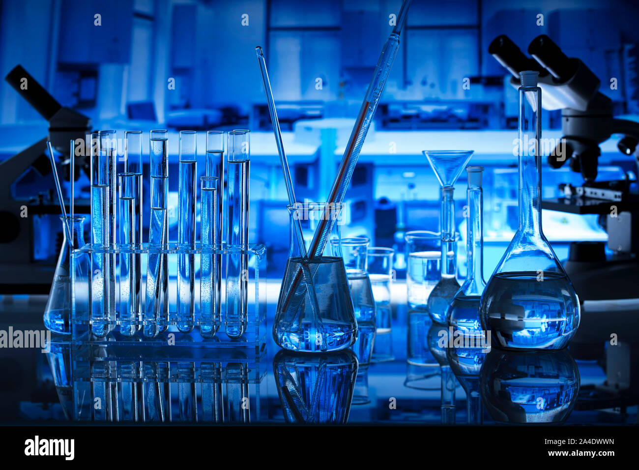 Science laboratory concept background. Microscope and laboratory