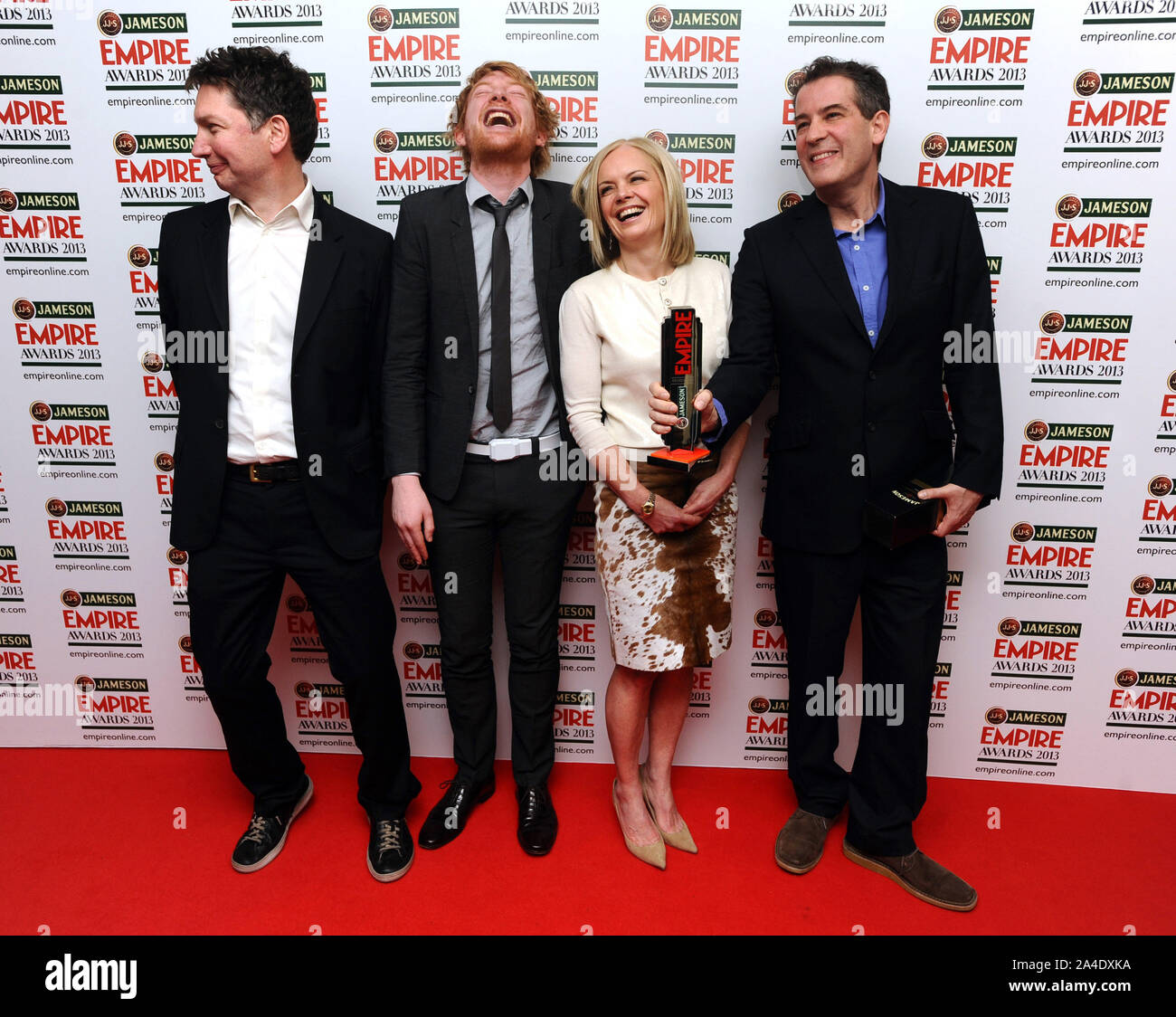 Photo Must Be Credited ©Kate Green/Alpha Press 077037 24/03/2013 Domnhall Gleeson Mariella Frostrup with Andrew Macdonald and Allon Reich Jameson Empire Film Awards 2013 Grosvenor Hotel London Stock Photo