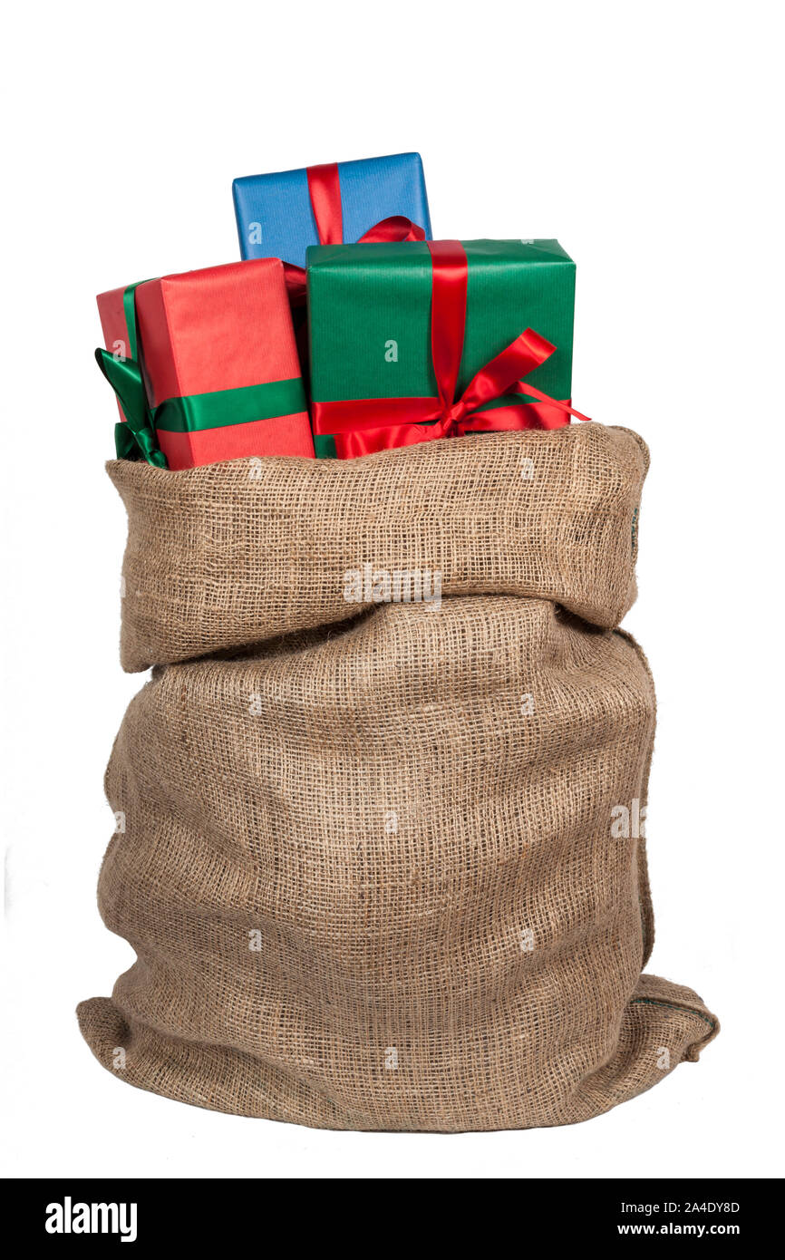Santa claus sack on white background Stock Photo - Alamy
