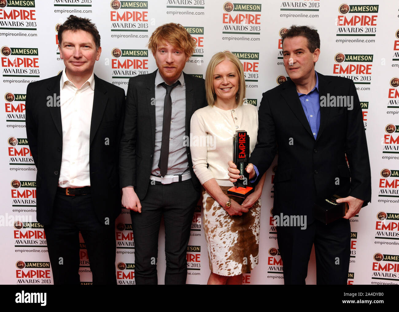 Photo Must Be Credited ©Kate Green/Alpha Press 077037 24/03/2013 Domnhall Gleeson Mariella Frostrup with Andrew Macdonald and Allon Reich Jameson Empire Film Awards 2013 Grosvenor Hotel London Stock Photo