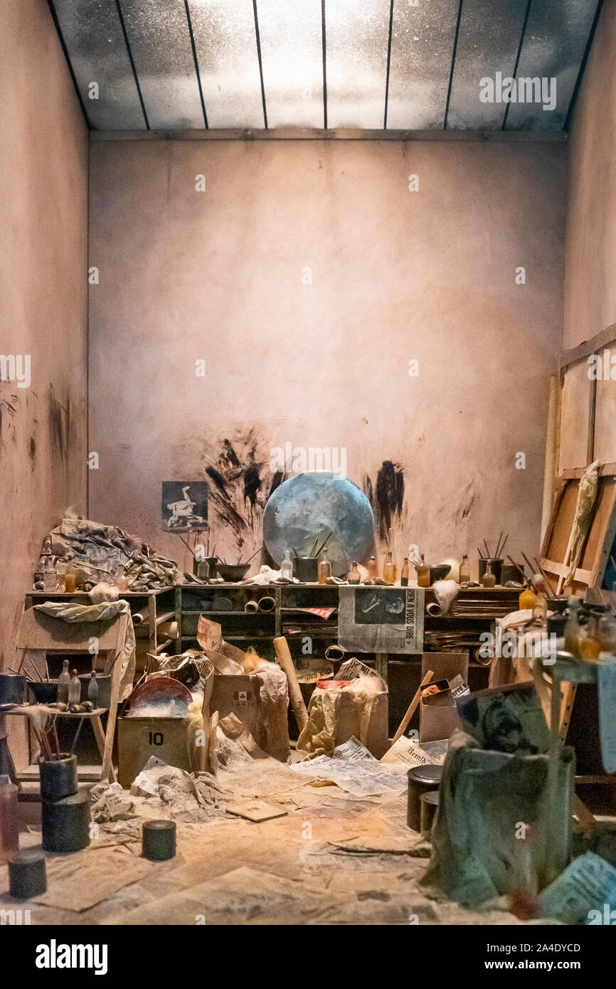 Model of the studio of the painter Francis Bacon, exhibited at the Centre Pompidou in Paris, 2019. Stock Photo