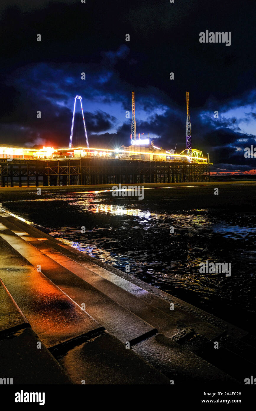 South Pier Blackpool at night Stock Photo