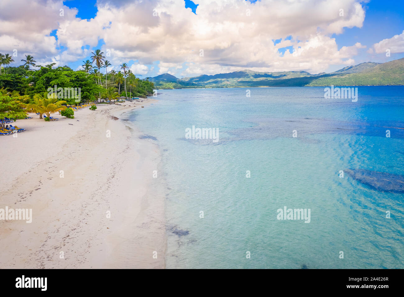 Aerial photography of wonderful tropical beach of Rincon bay.Samana ...