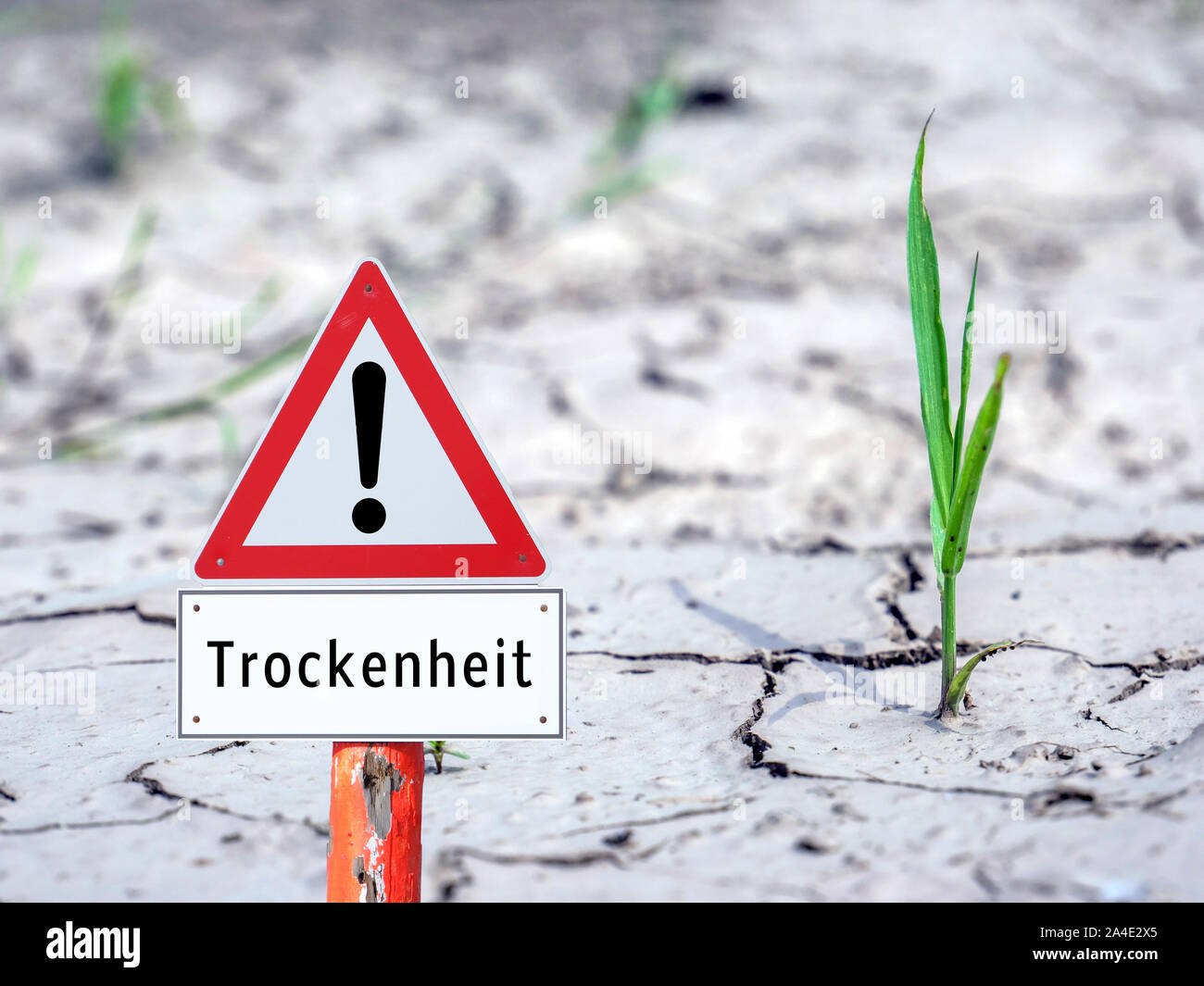 Drought warning sign in German Stock Photo