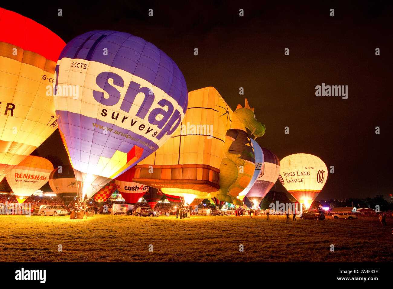 Evening light display of hot air balloons. Bristol International