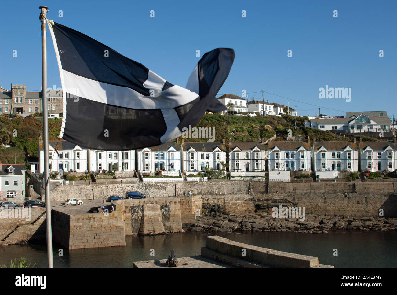 Cornish flag flying over Porthleven Stock Photo