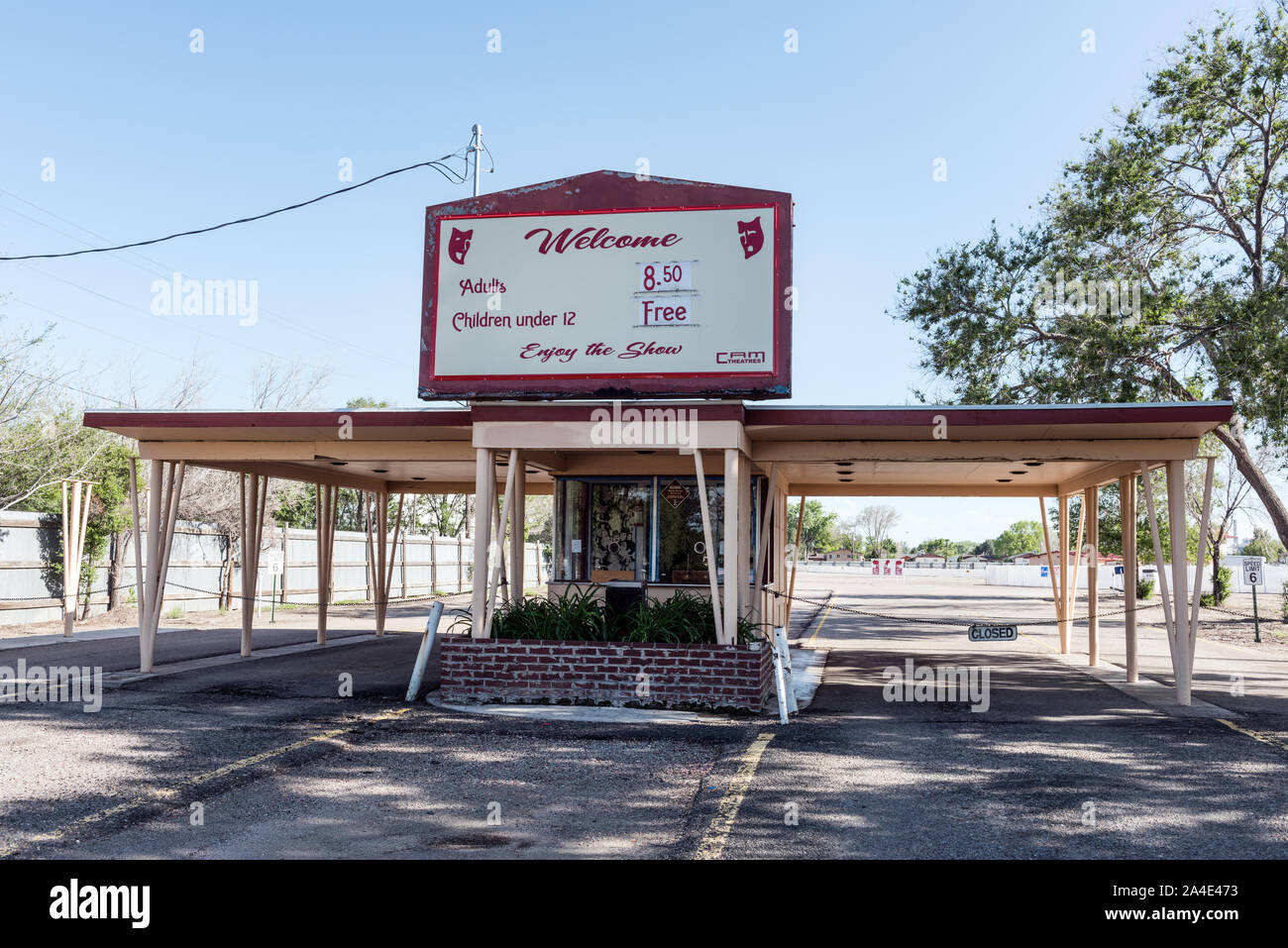 The ticket booth of the Mesa Drivein Theater, established in 1951 in