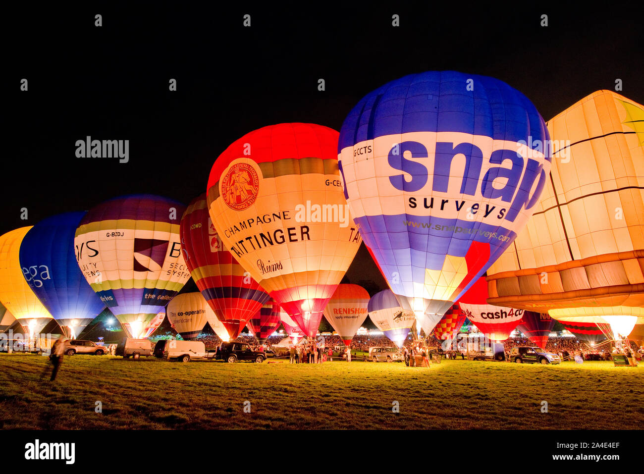 Evening light display of hot air balloons. Bristol International Balloon Fiesta Stock Photo