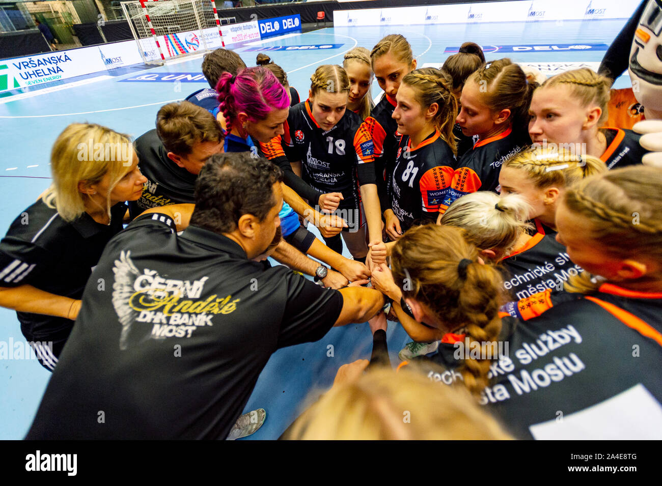Chomutov Czech Republic 13th Oct 2019 Players Of Banik Most After The Women S Handball Champions League 2nd Round Match Dhk Banik Most Vs Gyori Audi Eto Kc In Chomutov Czech Republic October