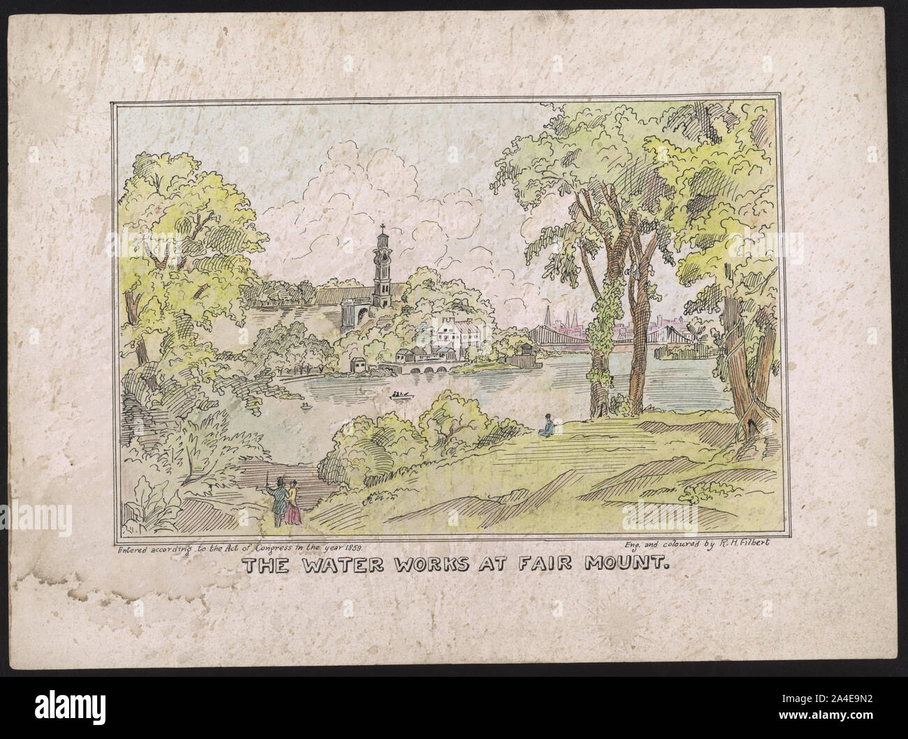 The water works at Fair Mount / eng. and coloured by R.H. Filbert. Stock Photo