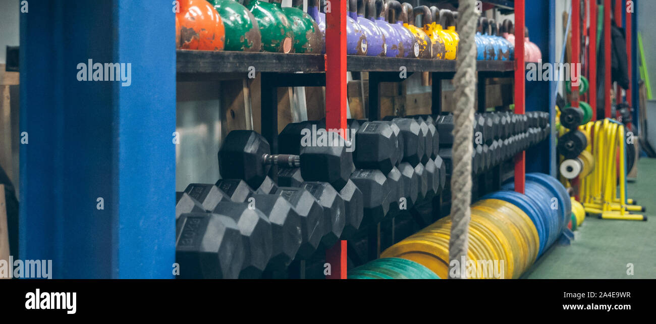 Shelves with sports equipment indoor Stock Photo Alamy