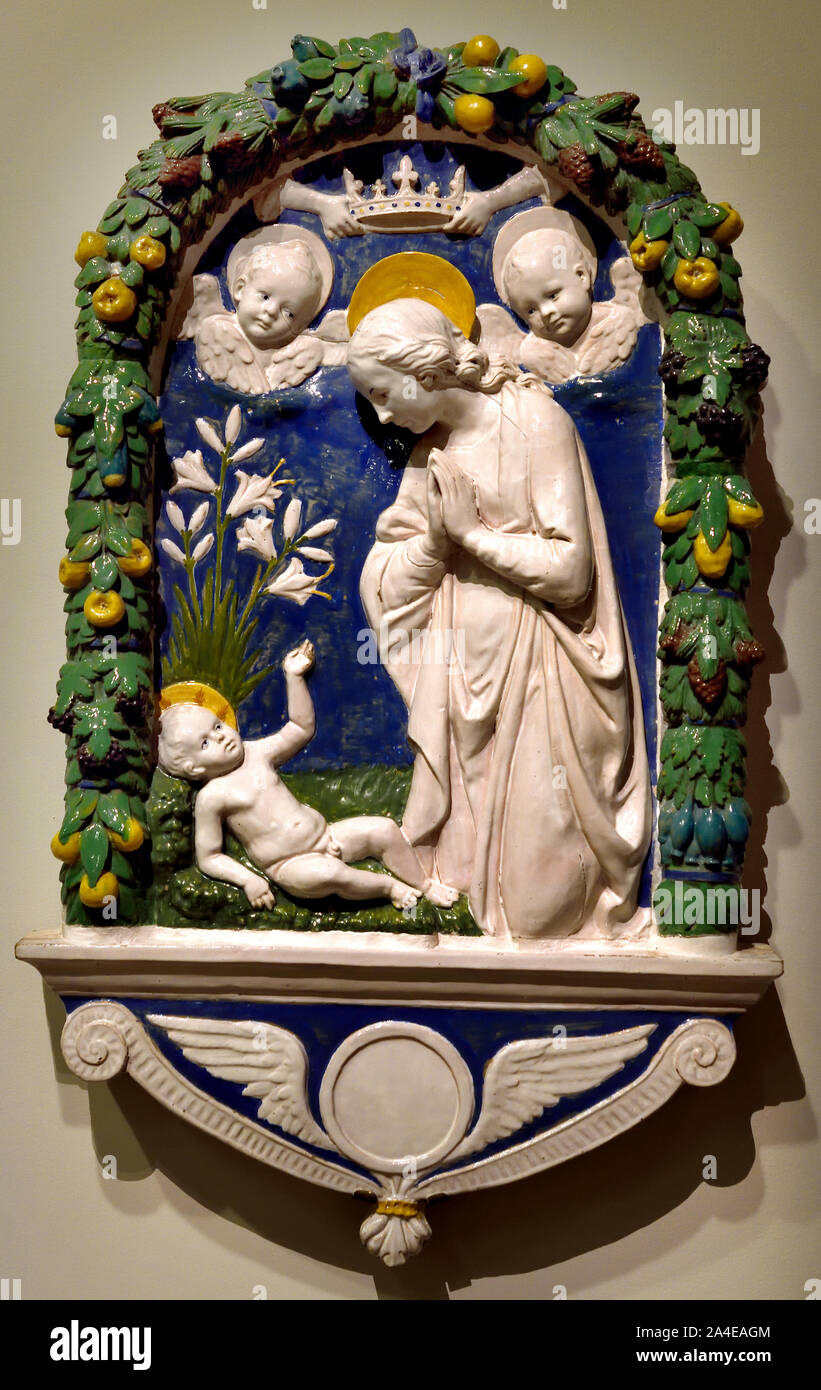 The Virgin adoring the Child 1480-1490 Andrea della Robbia, Italian, Italy, ( Early Renaissance Sculptor) Stock Photo