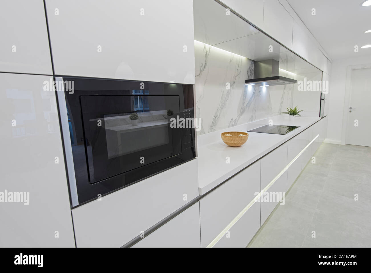 Picture of Interior design decor showing modern kitchen with cupboards in luxury ...