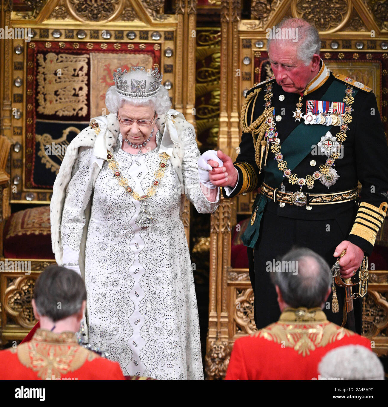 Queen Elizabeth Ii And The Prince Of Wales During The State Opening Of Parliament In The House Of Lords At The Palace Of Westminster In London Stock Photo Alamy