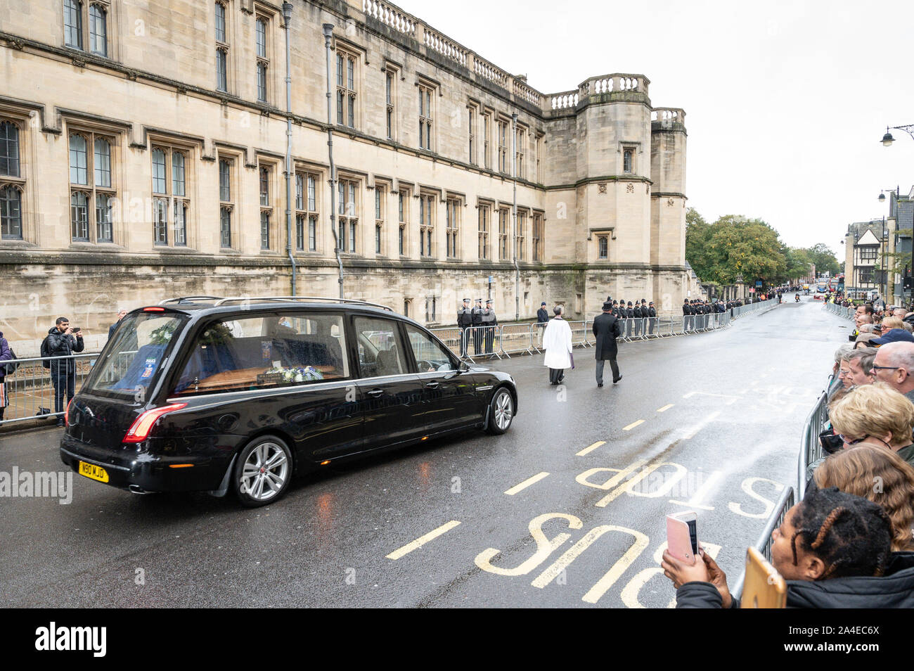 Oxford, UK. 14th October 2019. Funeral of PC Andrew Harper at Christchuch College, Oxford, UK. PC Harper, 28, was responding to reports of a burglary in Berkshire when he was dragged under a van in August. Andrew Walmsley/Alamy Live News Stock Photo